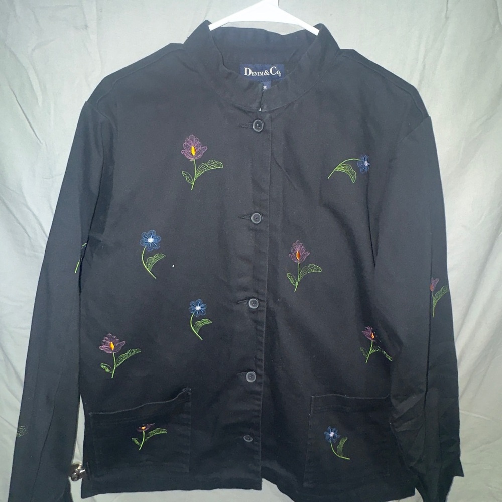 Denim&Co Black Floral Embroidered Blazer